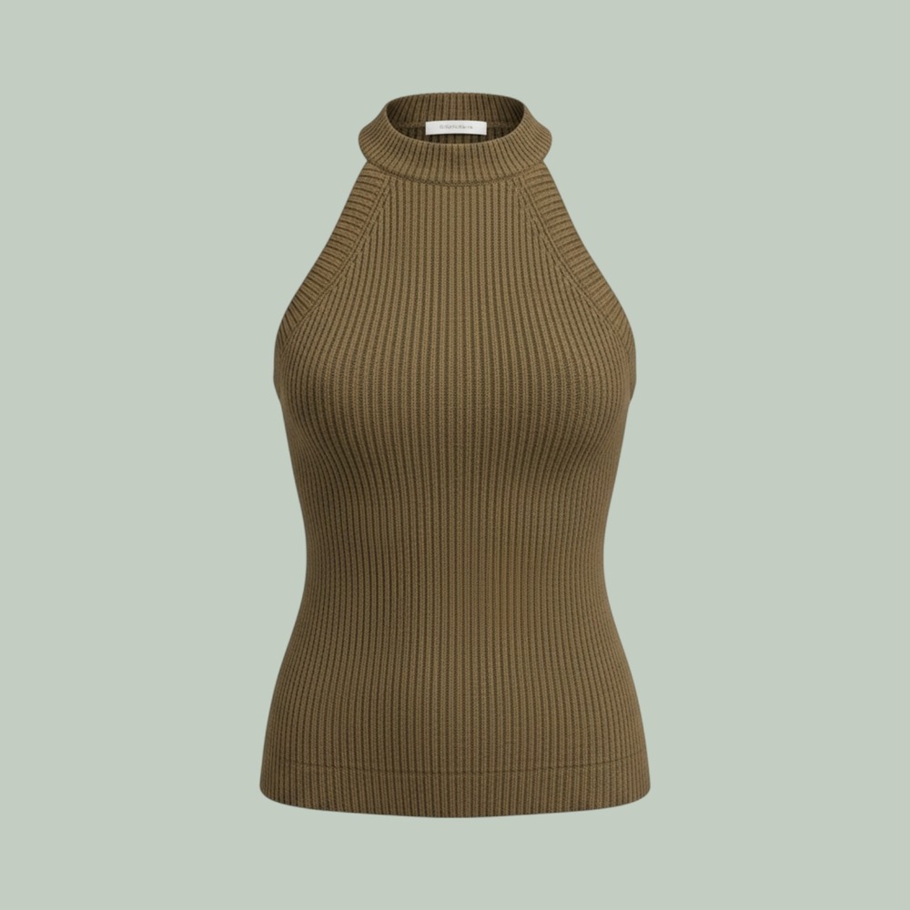 Preppy Ribbed Knit Halter Top Sleeveless Sweater Womens Medium Olive Madewell